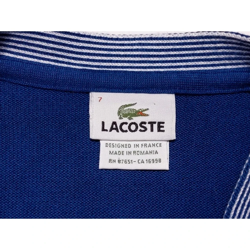 LACOSTE Men's‎ Button Cardigan Sweater Cotton Modern Blue 7 or XL